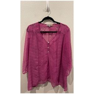 FIGUEROA AND FLOWER Purple Sheer 3/4 Sleeveless Shirt